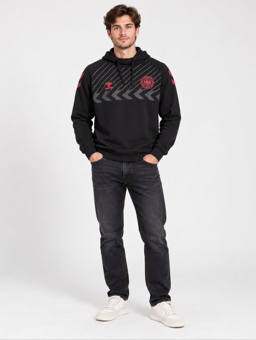 Hummel Denmark DBU Soccer Football Hoodie Black Red Men's Large NWT